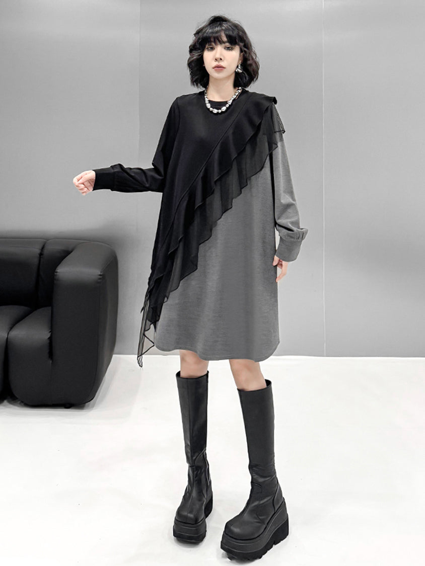 Ruffled frill contrast dress
