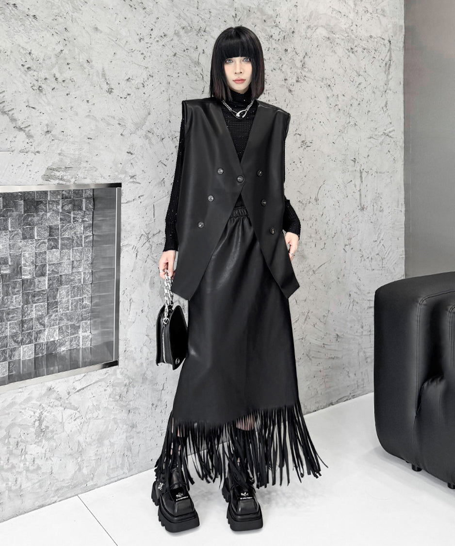 Asymmetrical faux leather vest