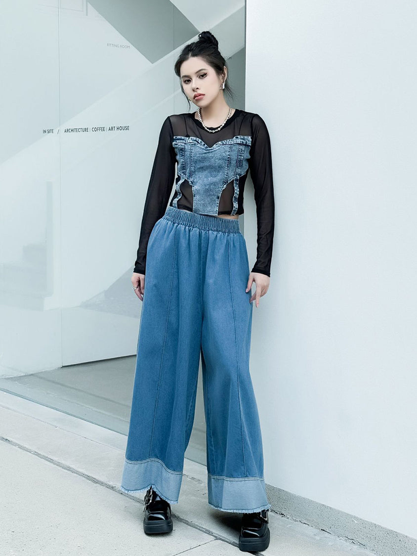 Contrast stitched denim