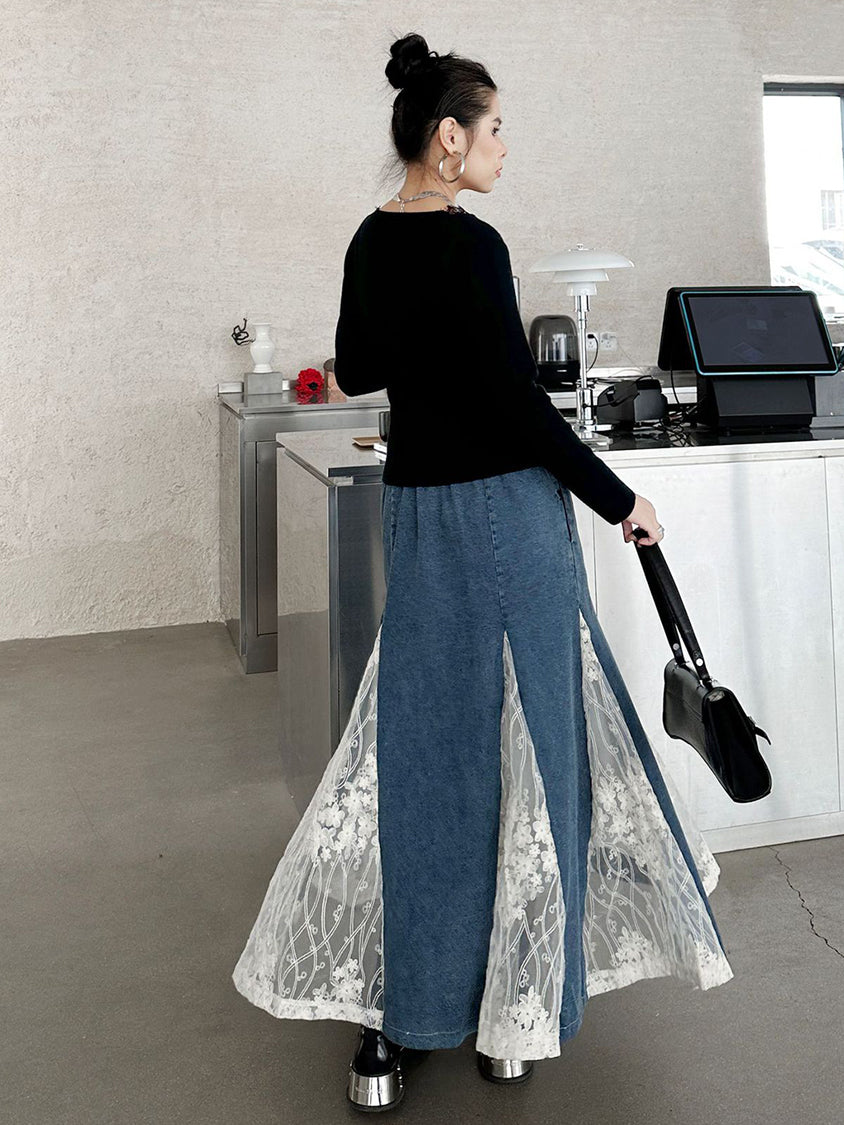 Cross-border lace denim skirt