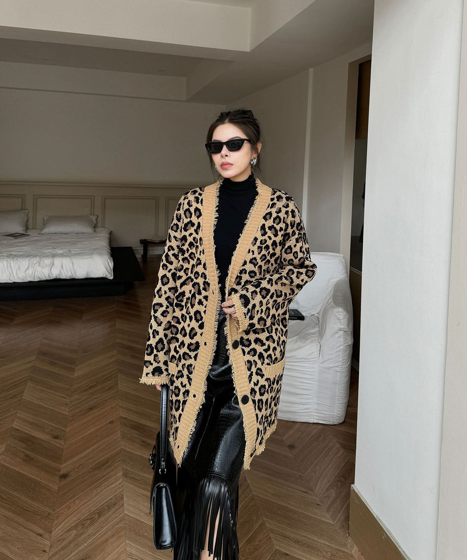 Leopard knit cardigan