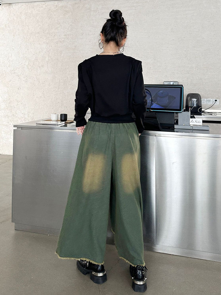 Contrast color wide jeans