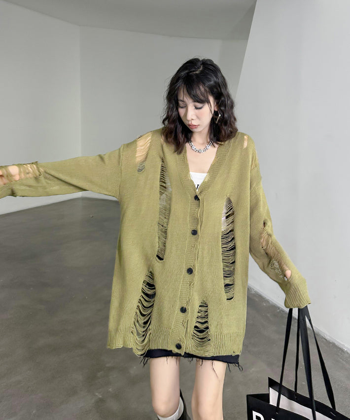 Distressed knit cardigan