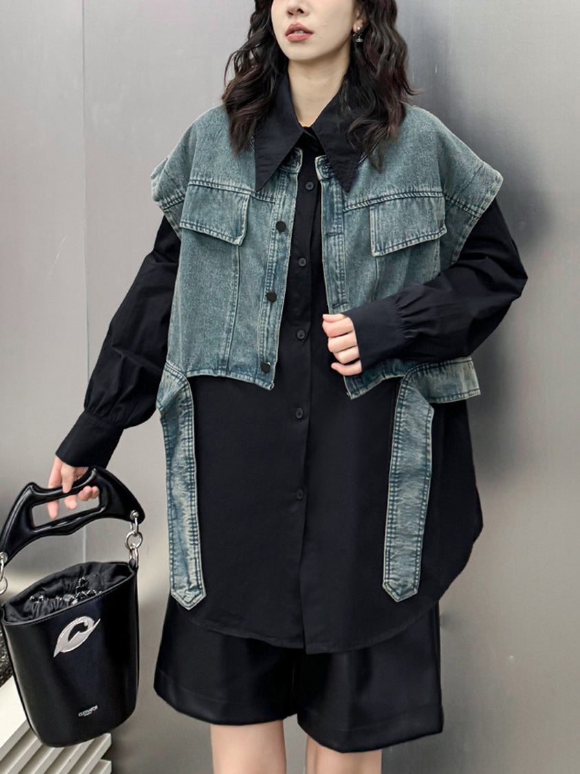 Drop shoulder denim vest
