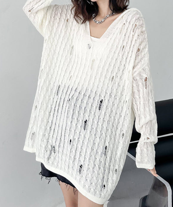 Distressed knit hoodie