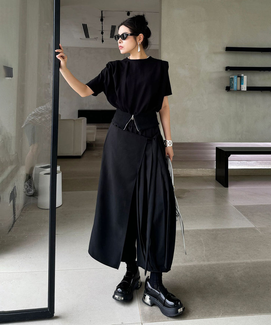 Half pleated wide pants