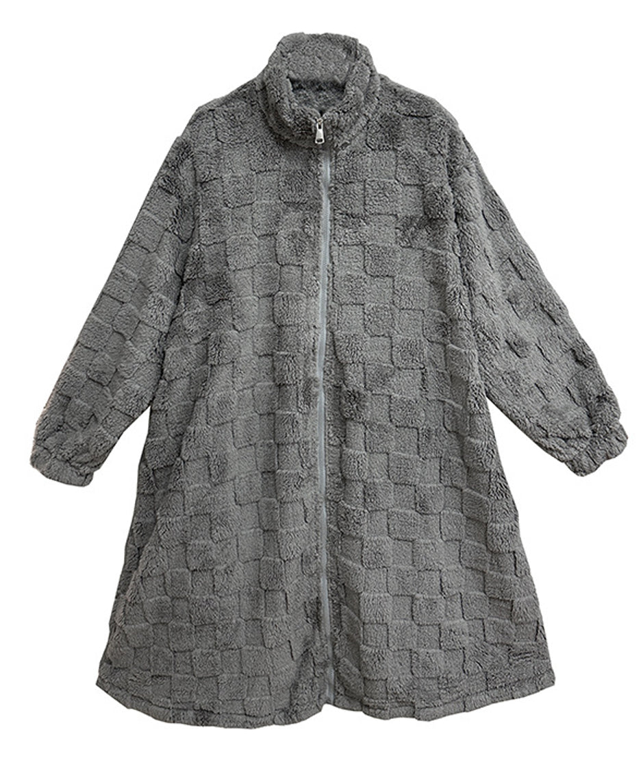 Checkered Pattern Boa Coat