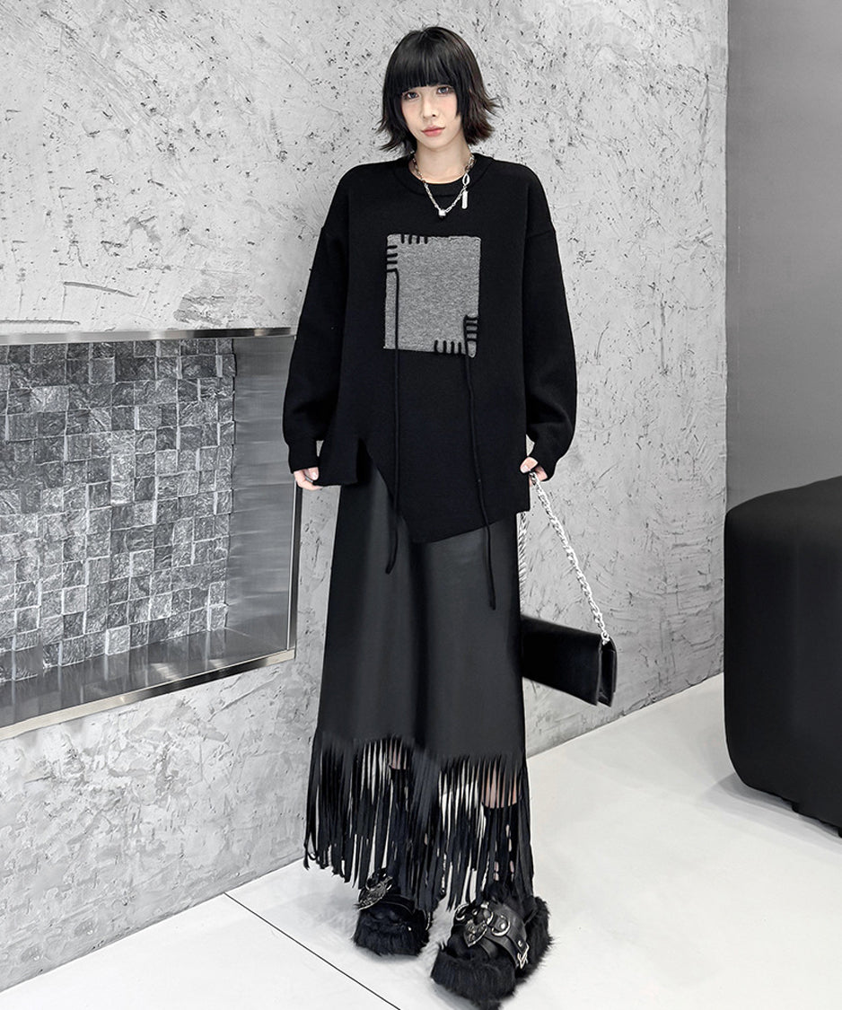 Contrast color jacquard sweater
