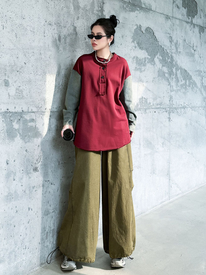 Patchwork Pocket Wide Pants