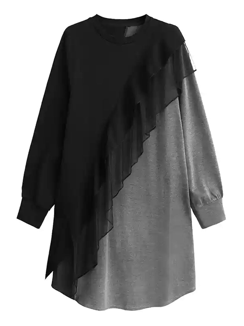 Ruffled frill contrast dress