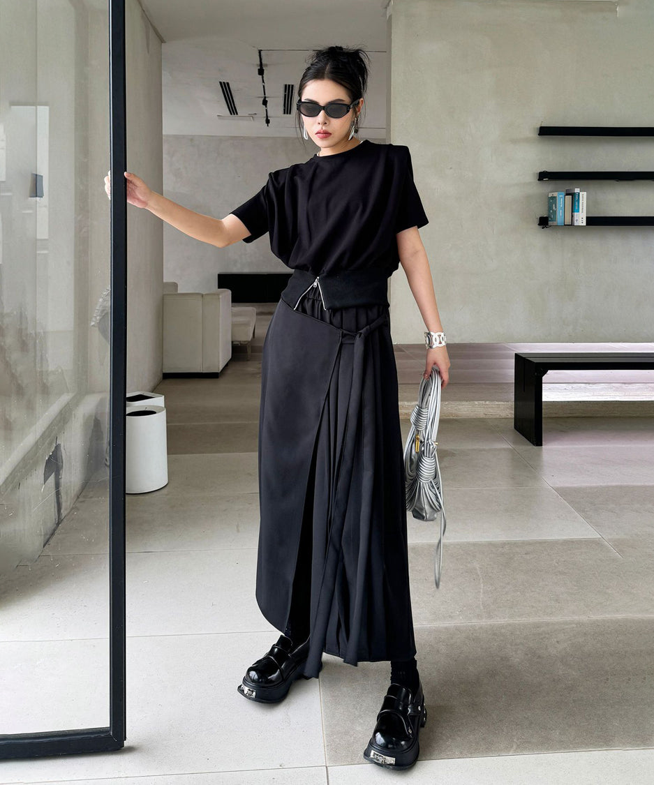 Half pleated wide pants