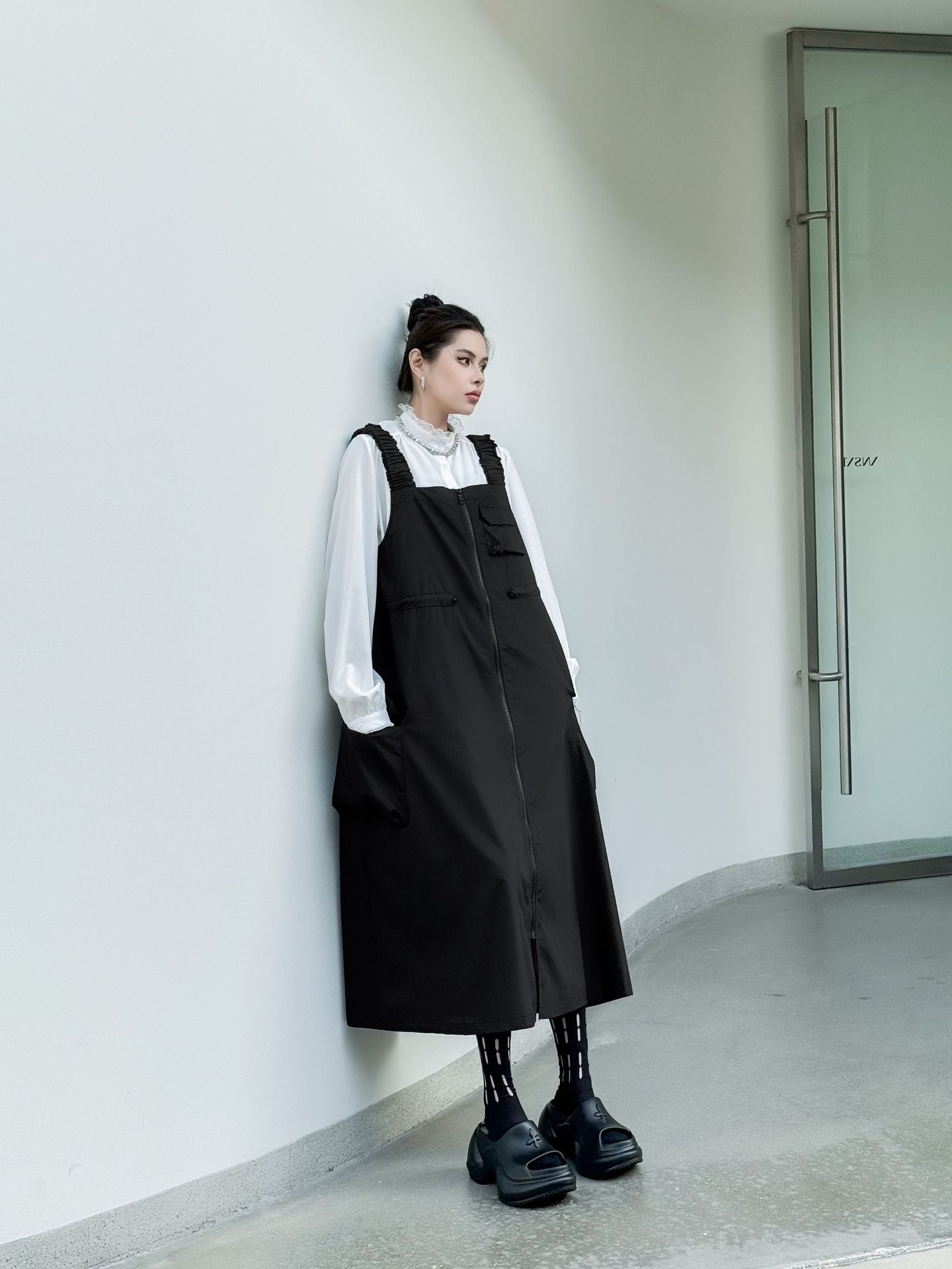 Patchwork Pocket Suspender Dress