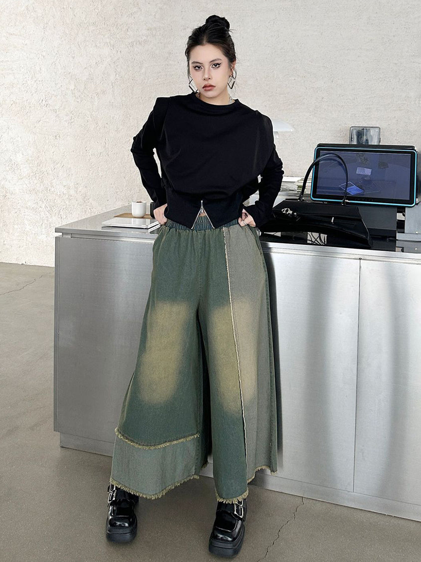 Contrast color wide jeans