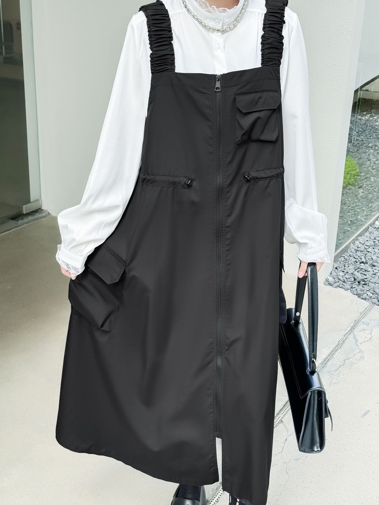 Patchwork Pocket Suspender Dress