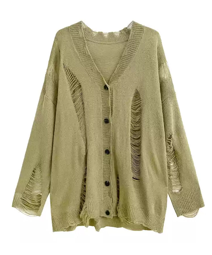 Distressed knit cardigan