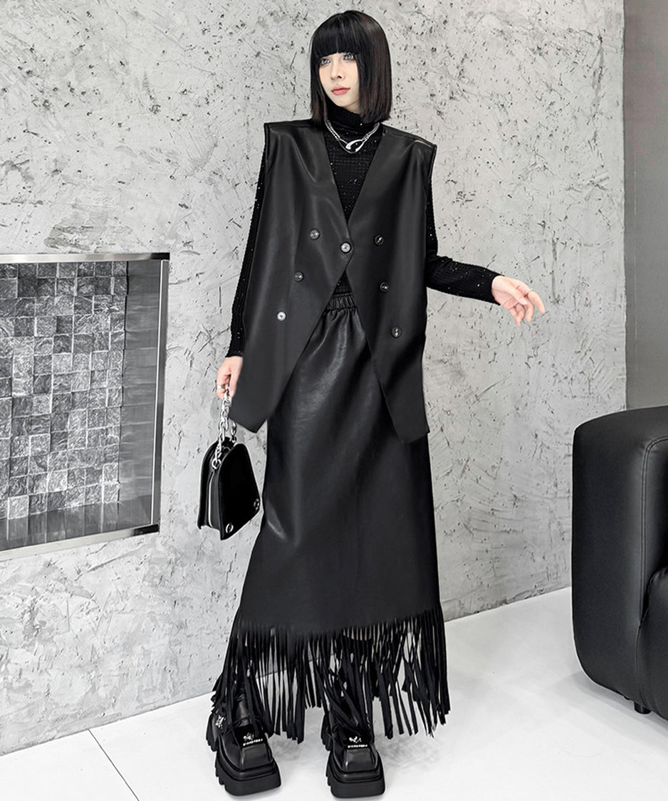 Asymmetrical faux leather vest