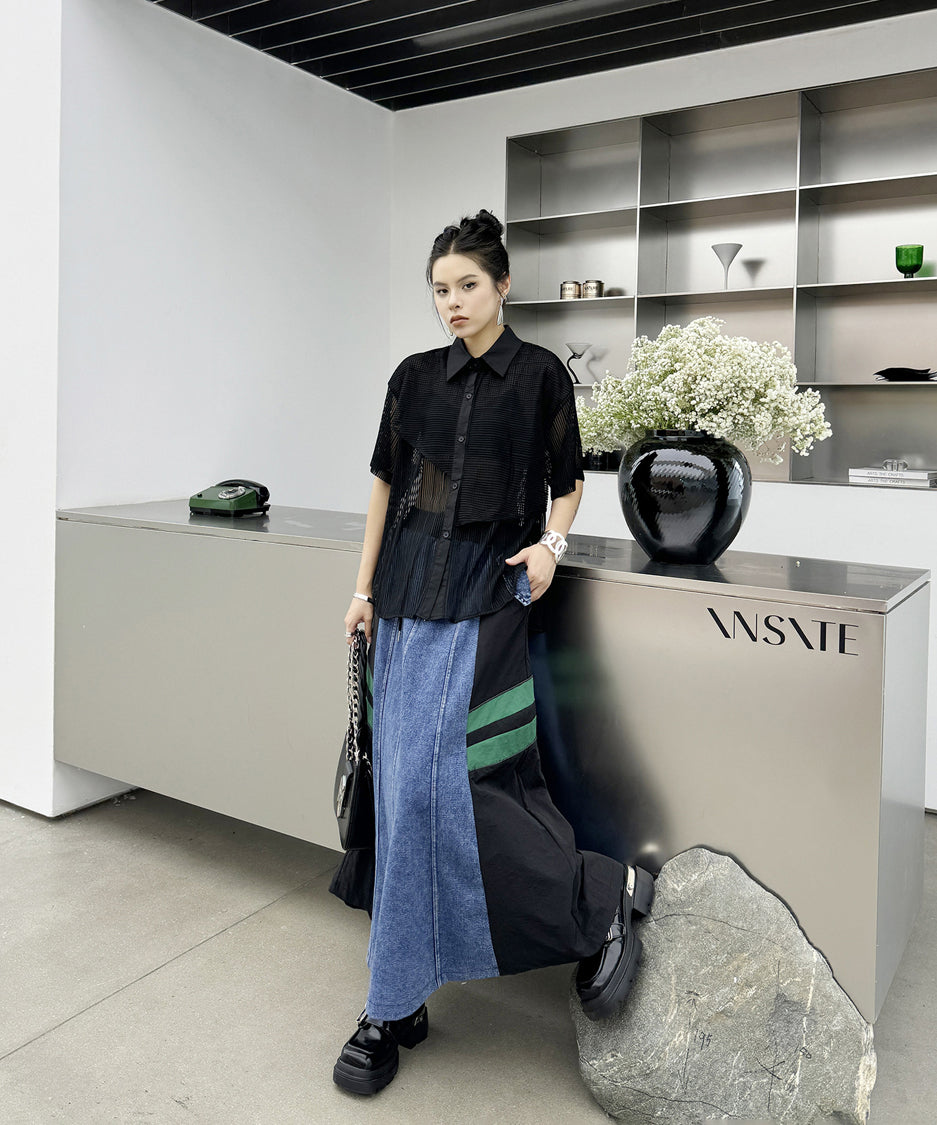 Side Switch Flare Denim Skirt