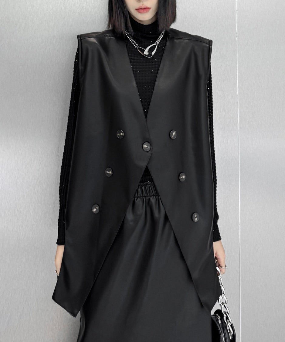 Asymmetrical faux leather vest