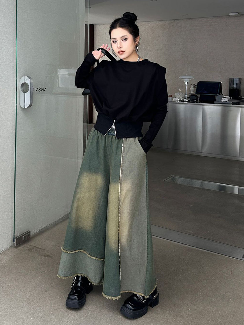 Contrast color wide jeans
