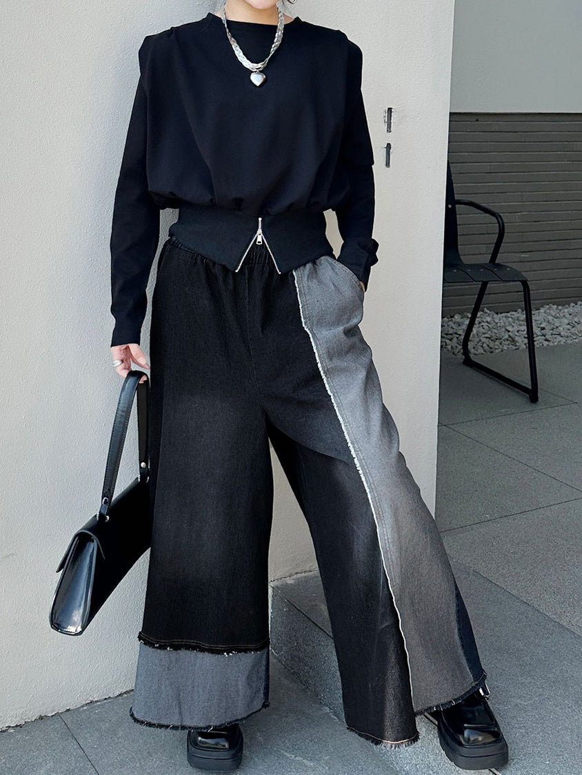 Contrast color wide jeans