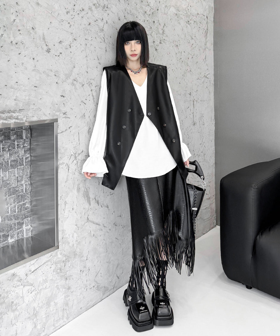 Asymmetrical faux leather vest
