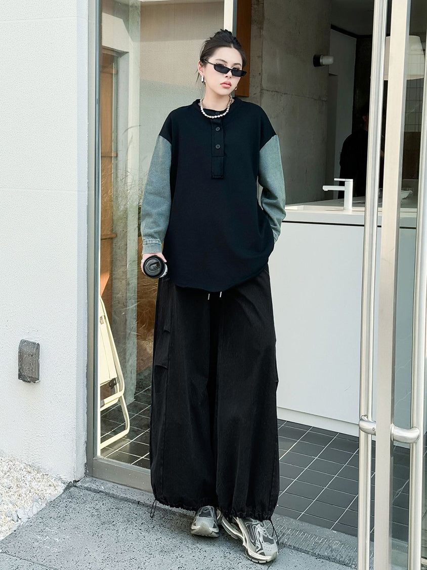 Patchwork Pocket Wide Pants