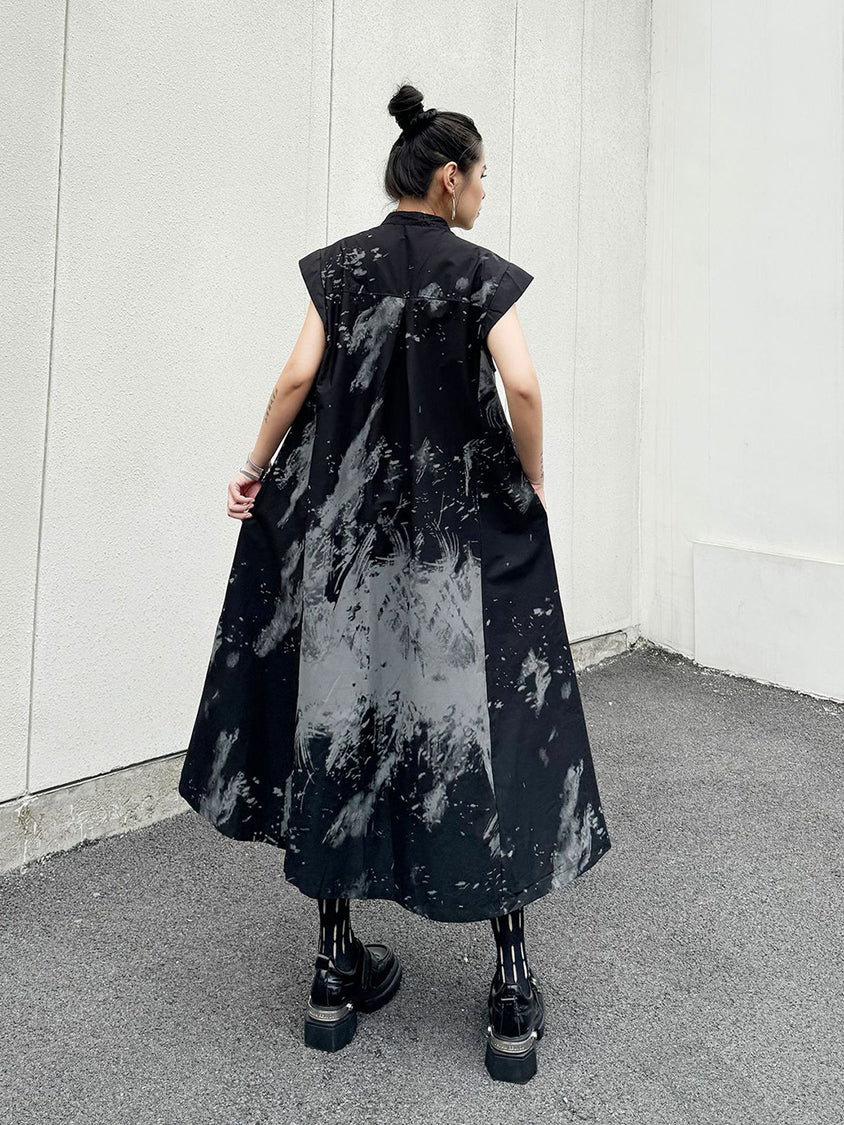French Sleeve Print Flared Dress
