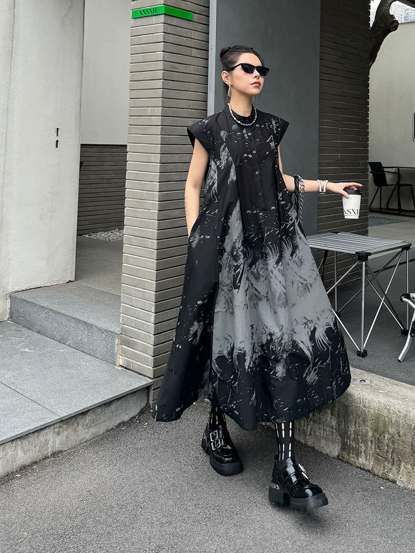 French Sleeve Print Flared Dress