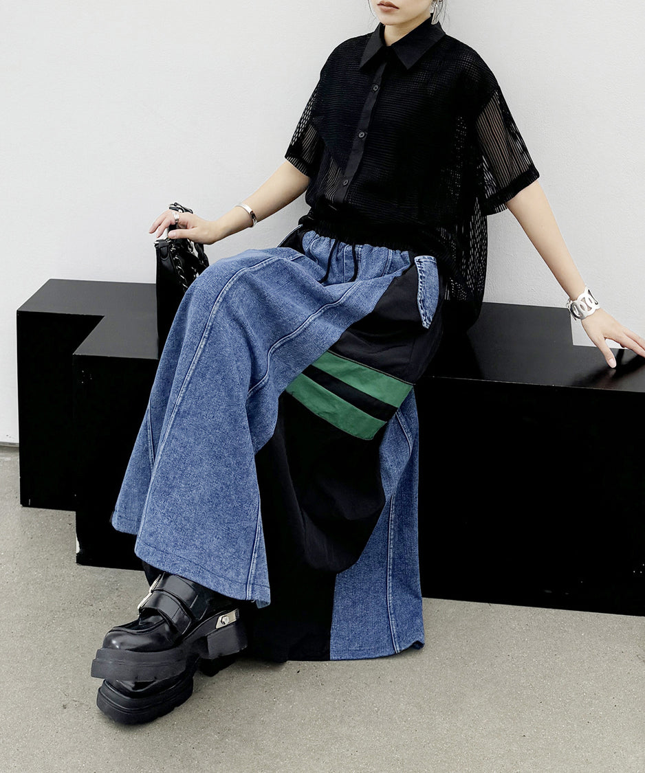 Side Switch Flare Denim Skirt