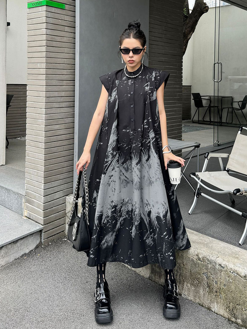 French Sleeve Print Flared Dress