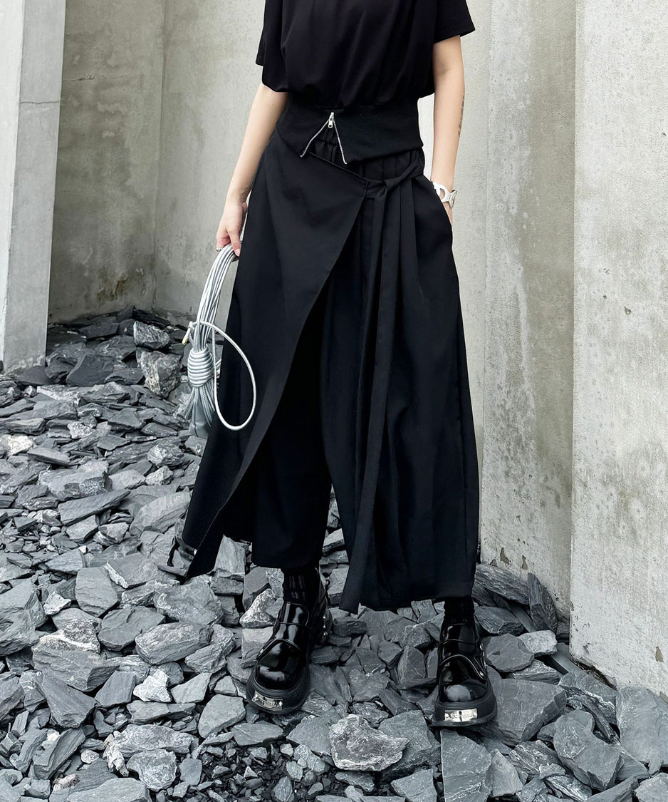 Half pleated wide pants