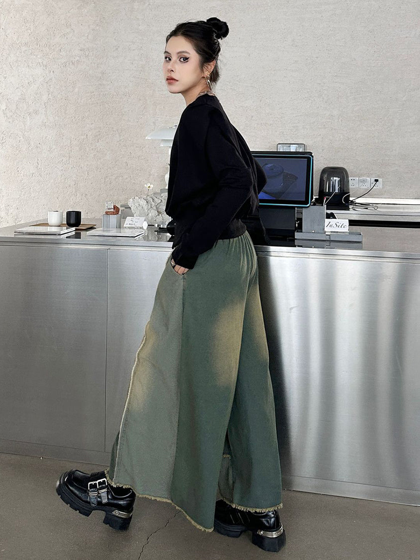 Contrast color wide jeans