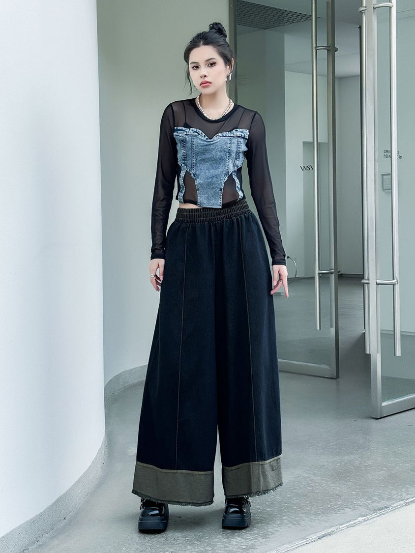 Contrast stitched denim