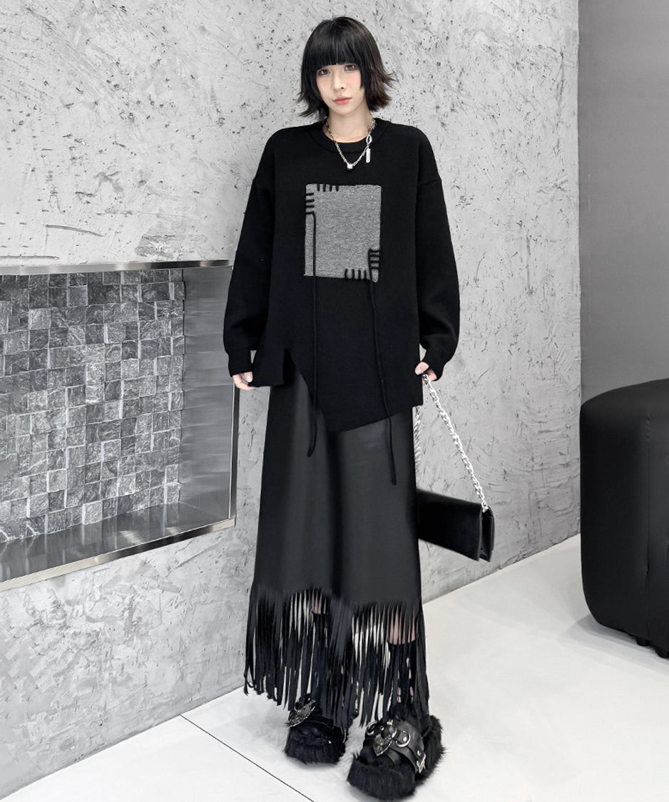 Contrast color jacquard sweater