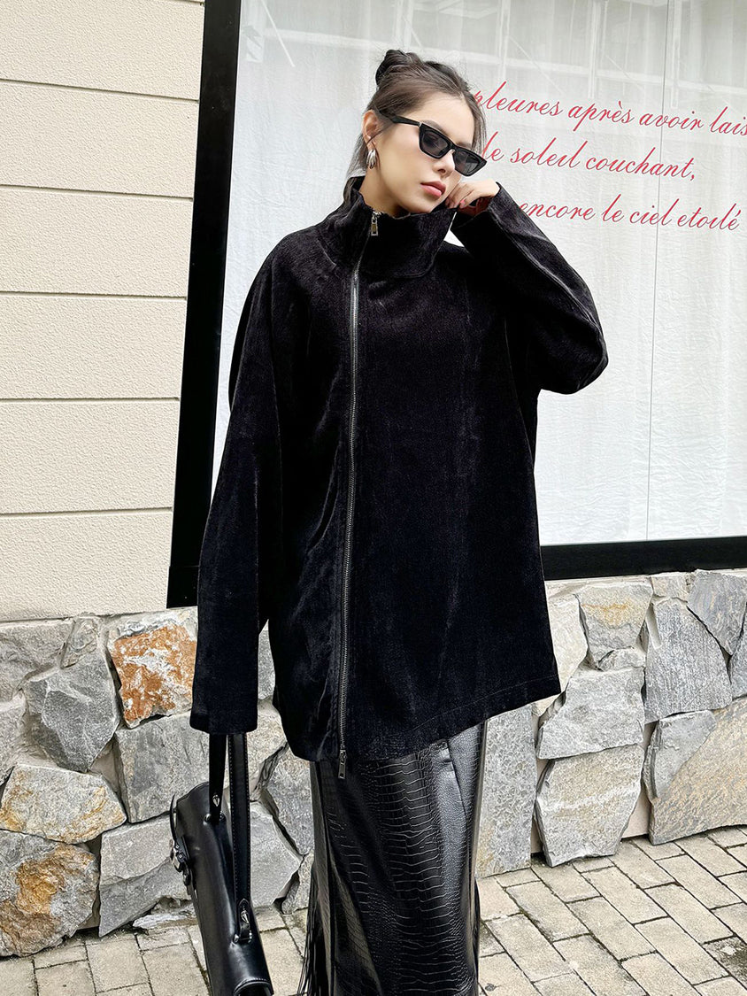 Zippered high collar top