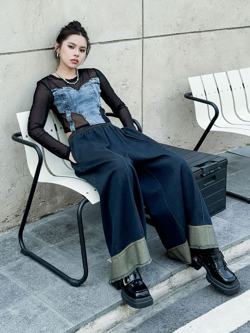 Contrast stitched denim