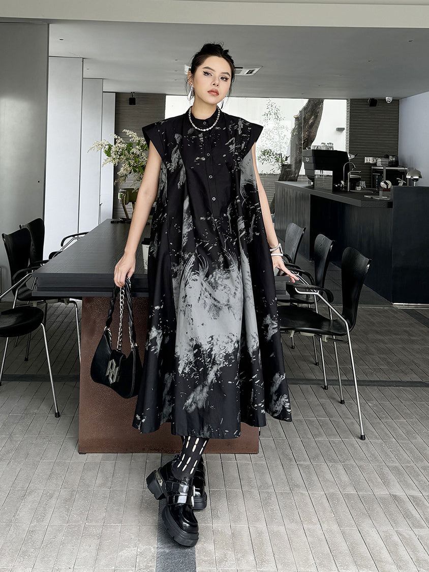French Sleeve Print Flared Dress