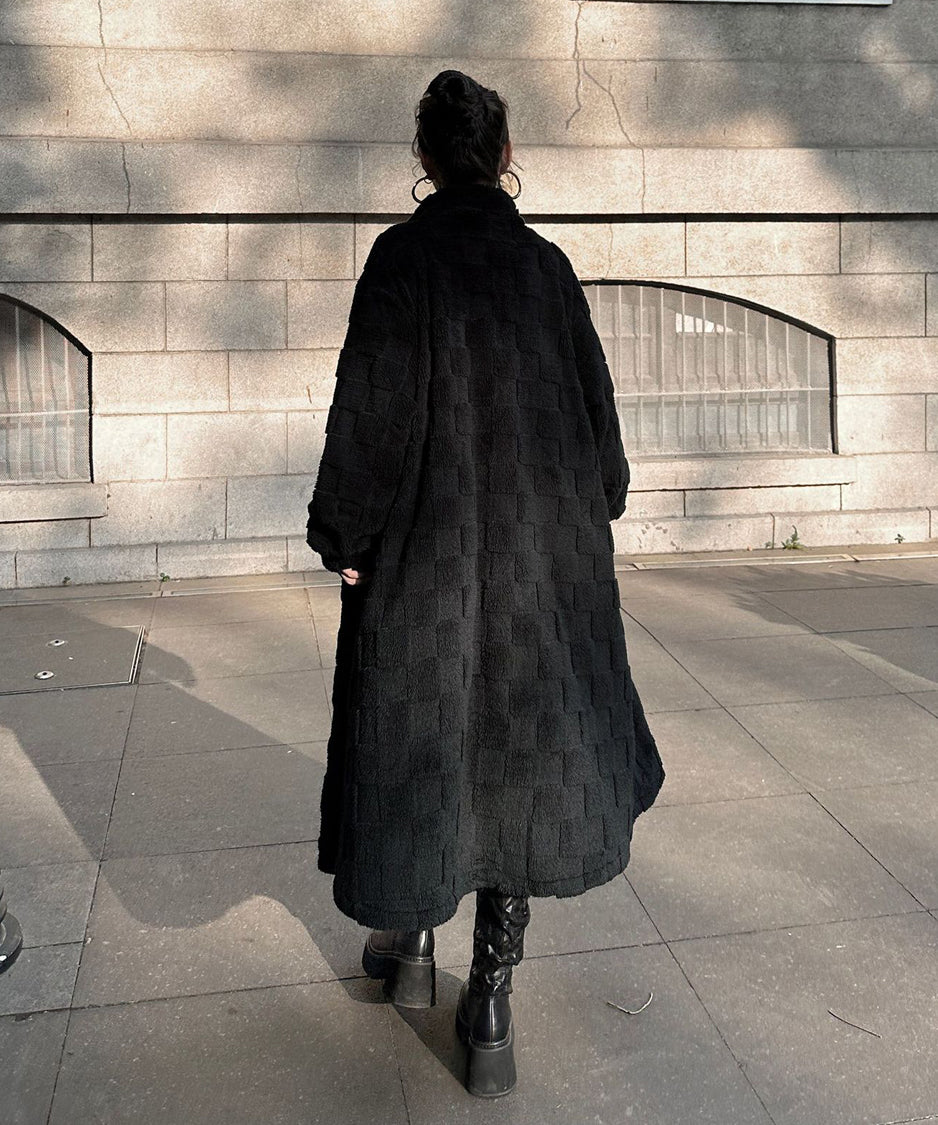Checkered Pattern Boa Coat