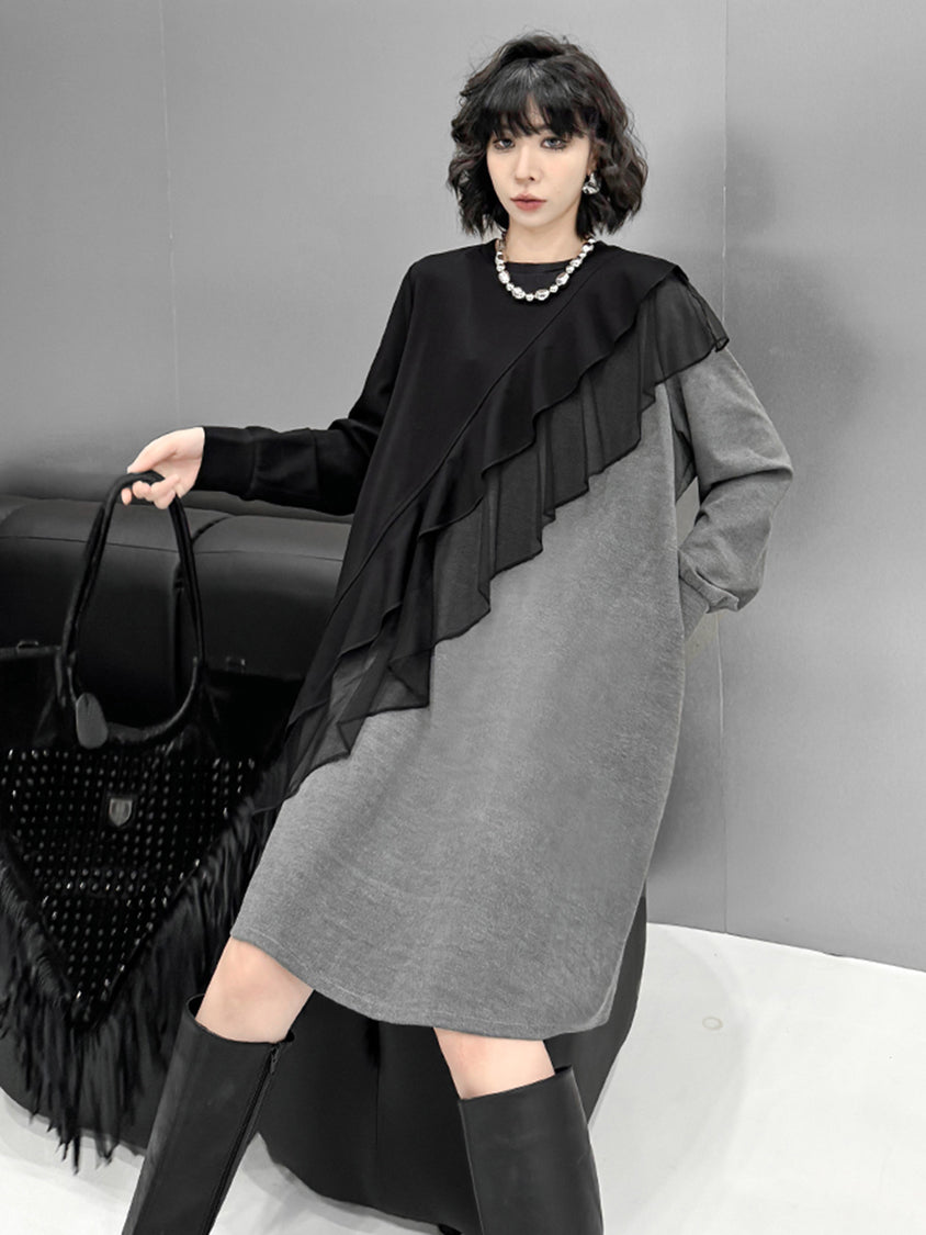 Ruffled frill contrast dress