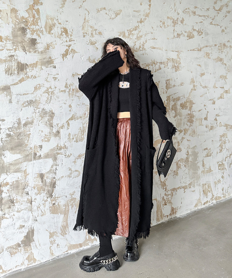 Tassel long knit cardigan