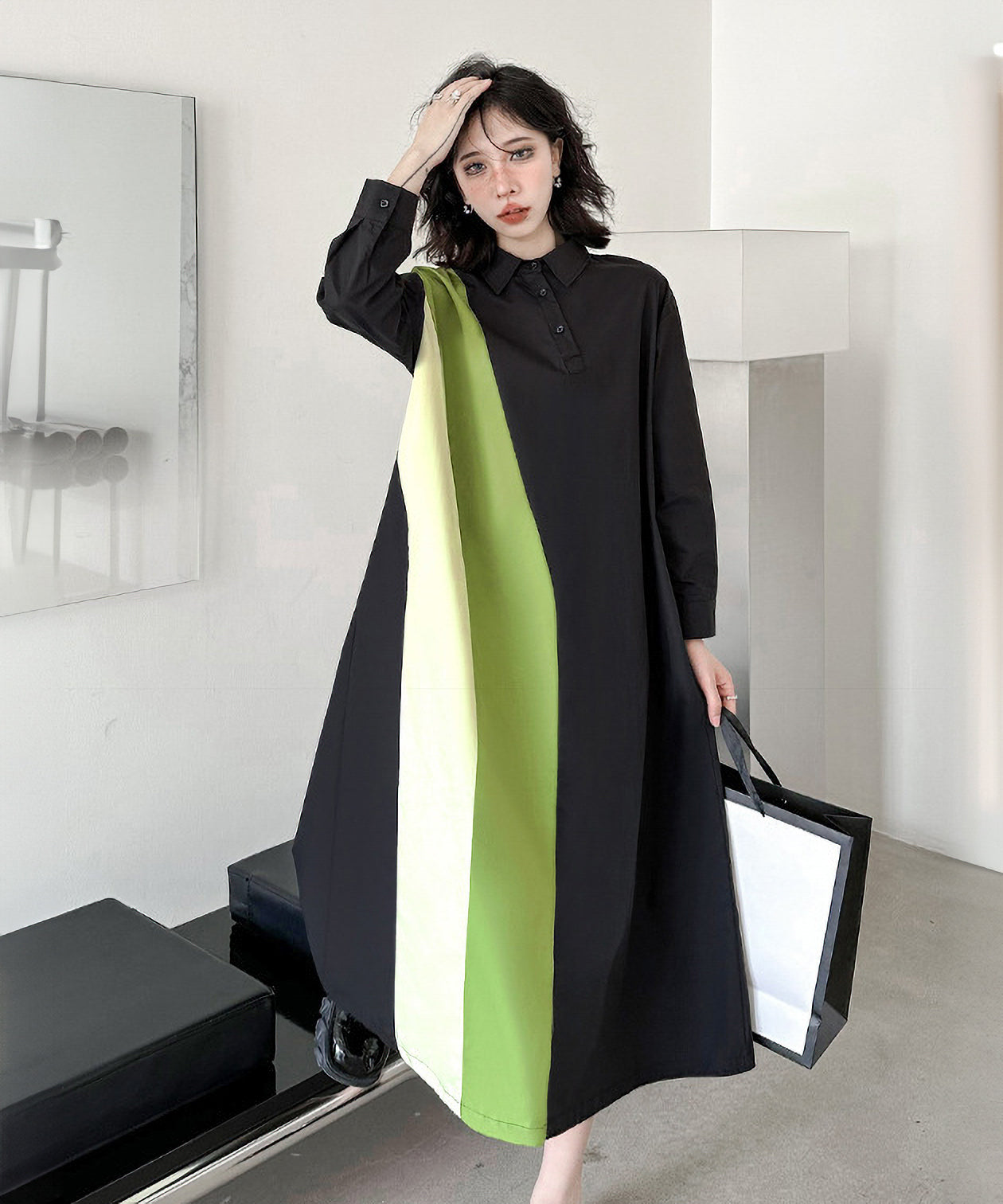 Contrast color polo dress