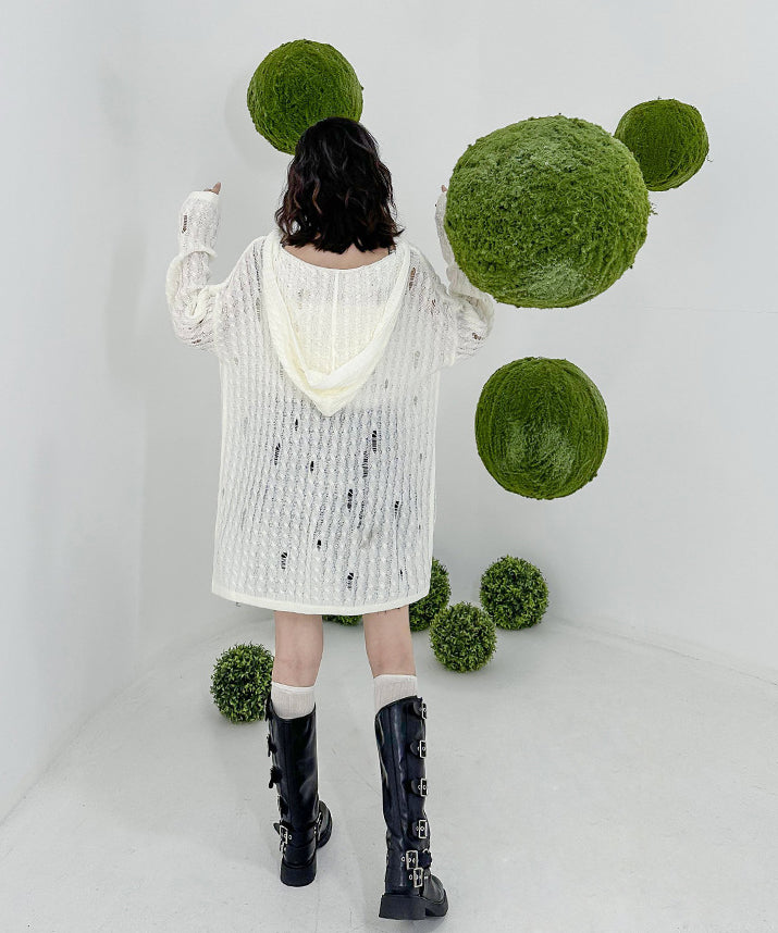Distressed knit hoodie