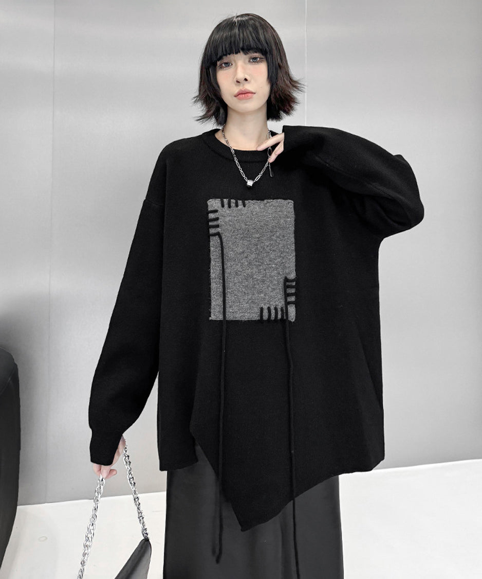 Contrast color jacquard sweater