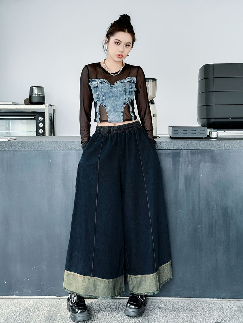 Contrast stitched denim