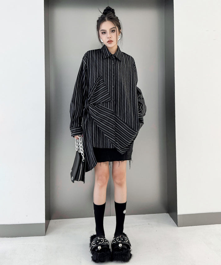 Big ribbon striped blouse