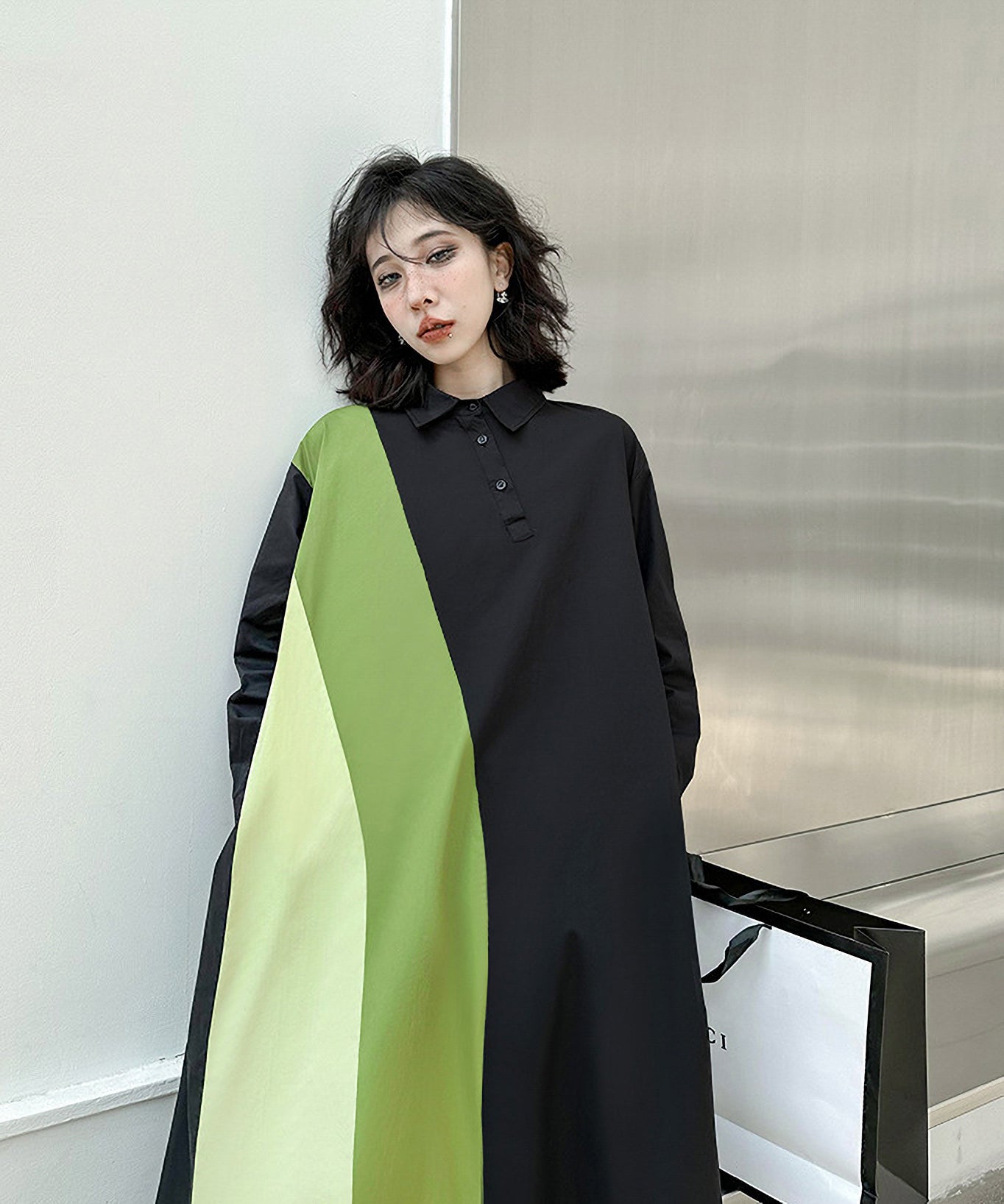 Contrast color polo dress