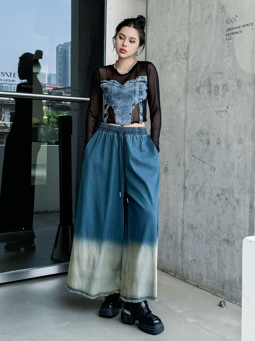 Contrast color washed denim