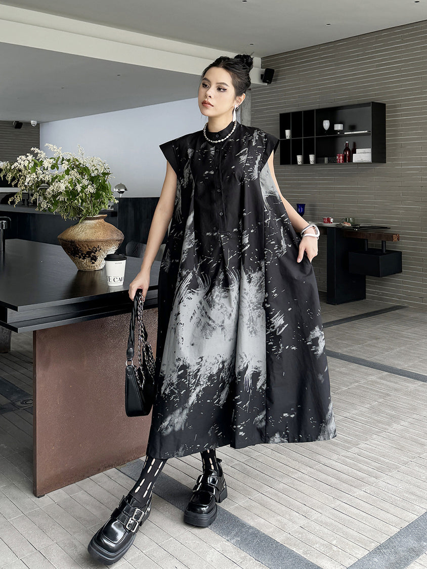 French Sleeve Print Flared Dress