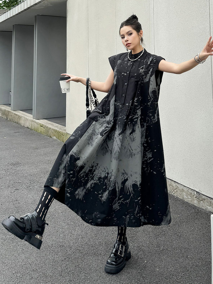 French Sleeve Print Flared Dress
