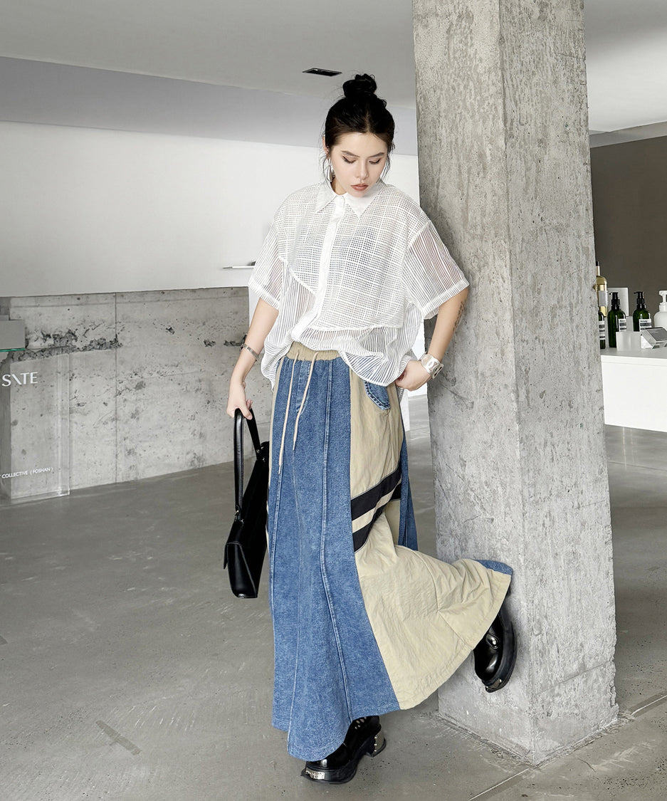 Side Switch Flare Denim Skirt